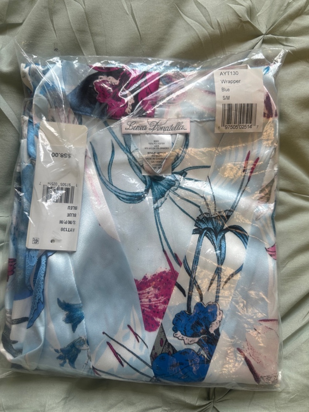 Linea Donatella Blue Floral Satin Robe